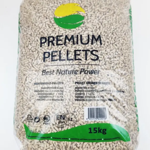Prémiové smrekové drevené pelety ENplus A1 – 1 050 kg (70 vriec × 15 kg)