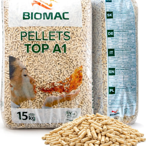 Drevené pelety TOP ENplus A1 v 15 kg vreci / Paleta 1050 kg (70 vriec ×15 kg)