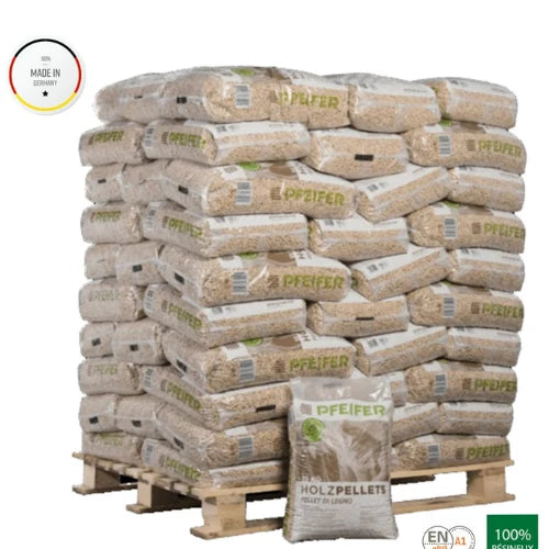 Drevené pelety PFEIFER A1 6 mm – 15 kg / paleta 1 050 kg (70 ks × 15 kg)